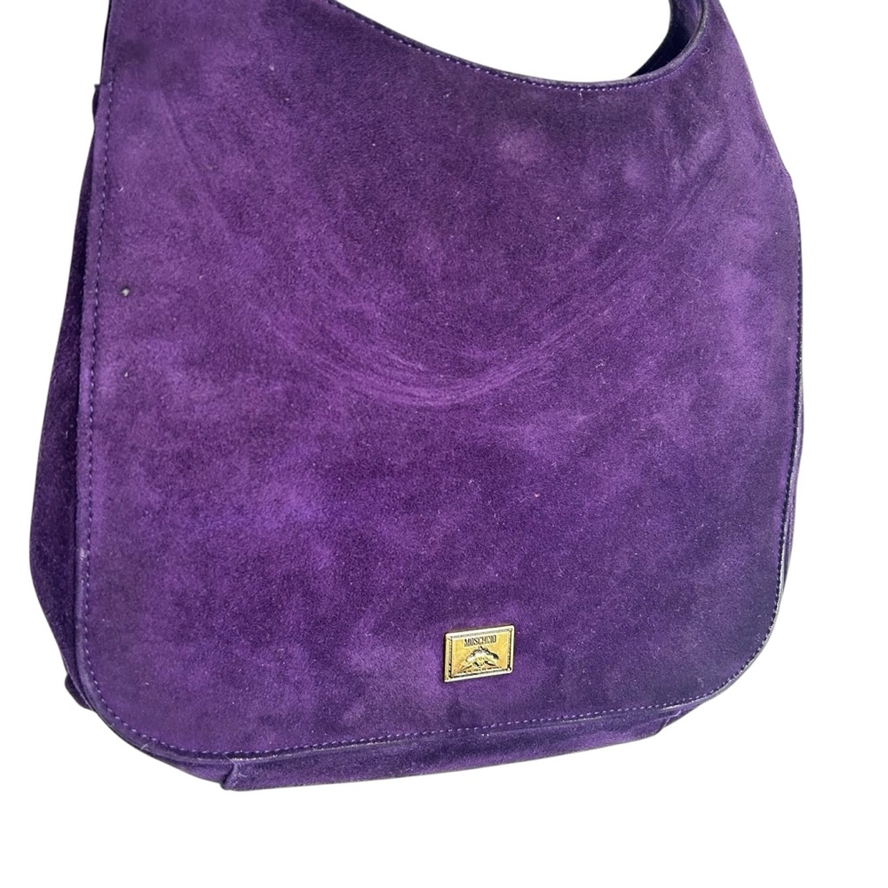 Moschino Purple Suede Floral Studded Shoulder Bag - Picture 5 of 12